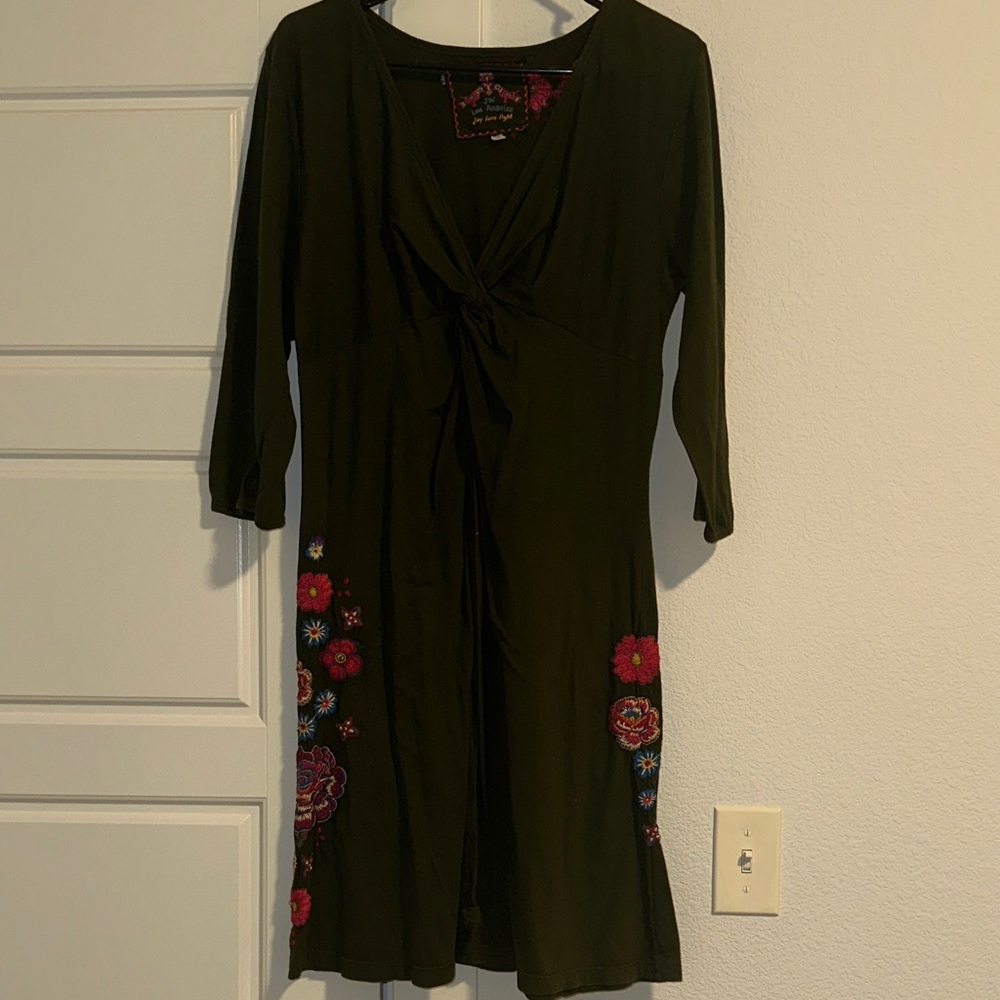 Floral Embroidered deep green Dress